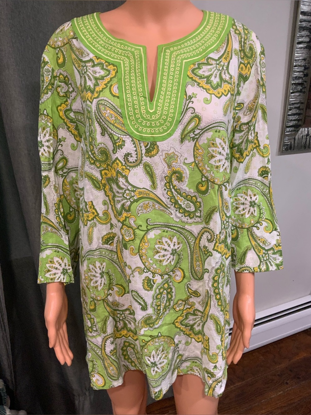 Marisa Christina Green and White Paisley Tunic